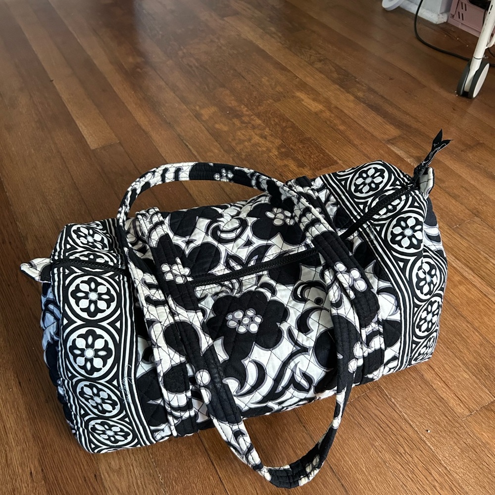 Vera Bradley Black & White Floral Quilted Duffel